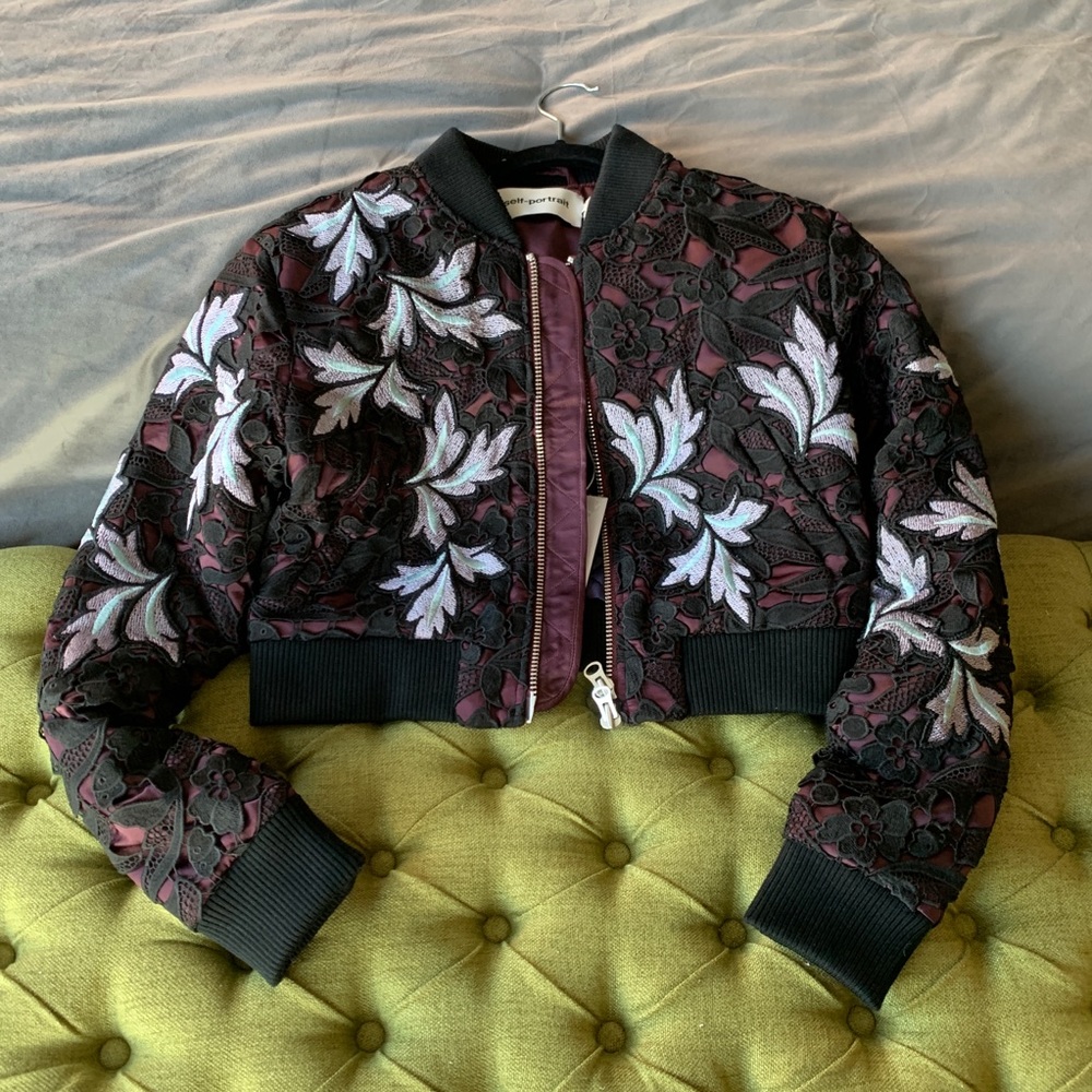 NWT self portrait lace over lay cropped jacket 2